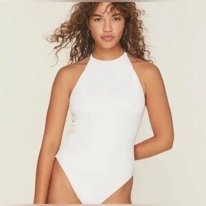 Andie Swim Asbury Rib One Piece Swimsuit Coco White Size Medium NWT